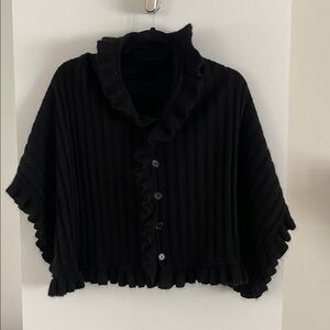 Black Ruffled Women's scarf wrap shawl poncho